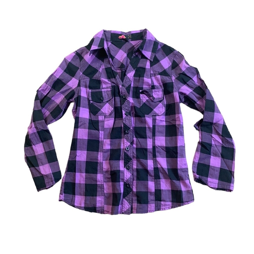 FOREVER 21 Vintage Purple Flannel Print Button Down, size S